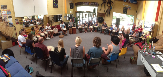 drum circle at the rhythm hut